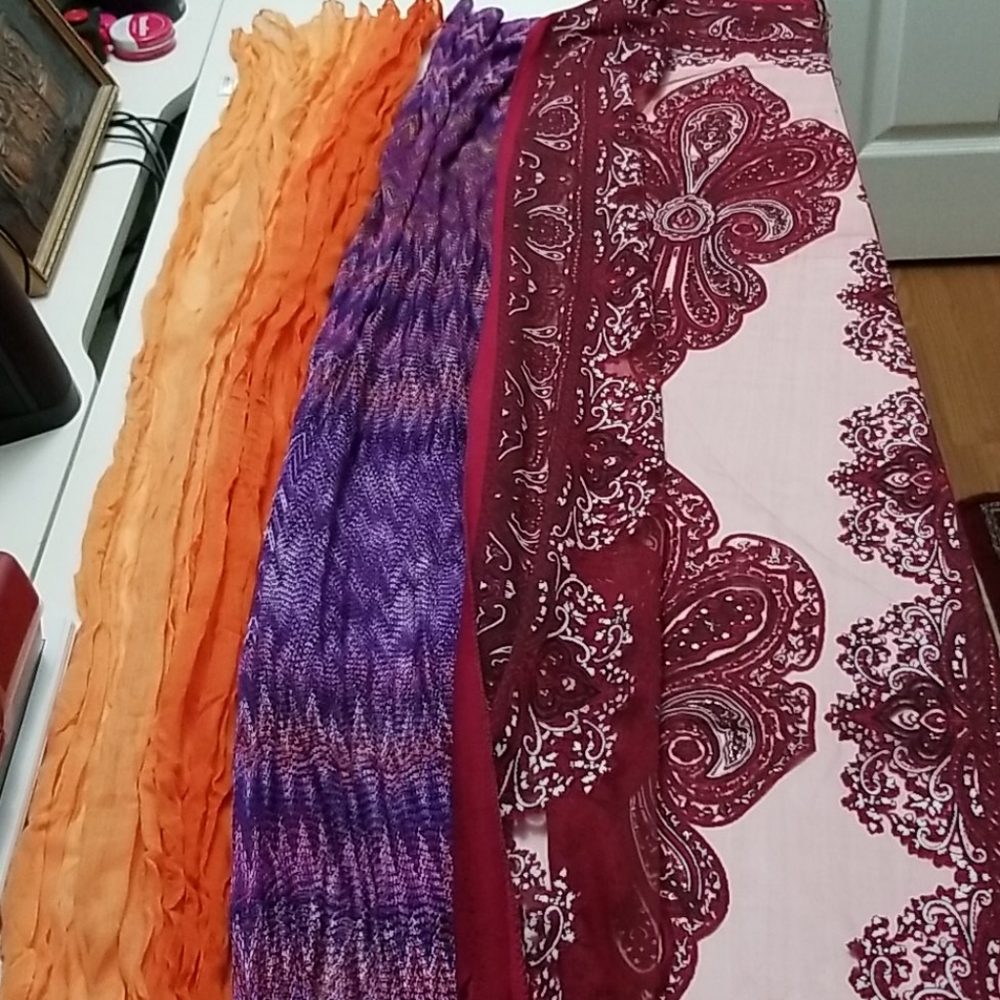Three assorted styles scarves